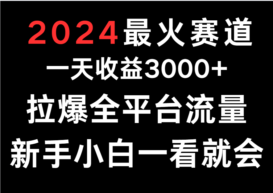 2024最火赛道,一天收一3000+.拉爆全平台流量,新手小白一看就会-777网创网