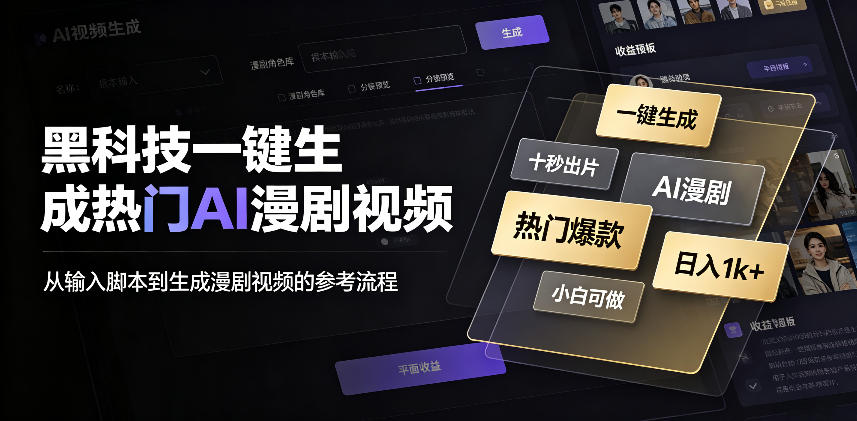 黑科技一键生成热门AI漫剧视频，十秒钟即可搞定，小白也能日入1k+【揭秘】-777网创网