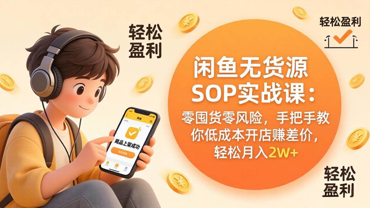 （17838期）闲鱼无货源SOP实战课：零囤货零风险，手把手教你低成本开店赚差价，轻松月入2w+-777网创网