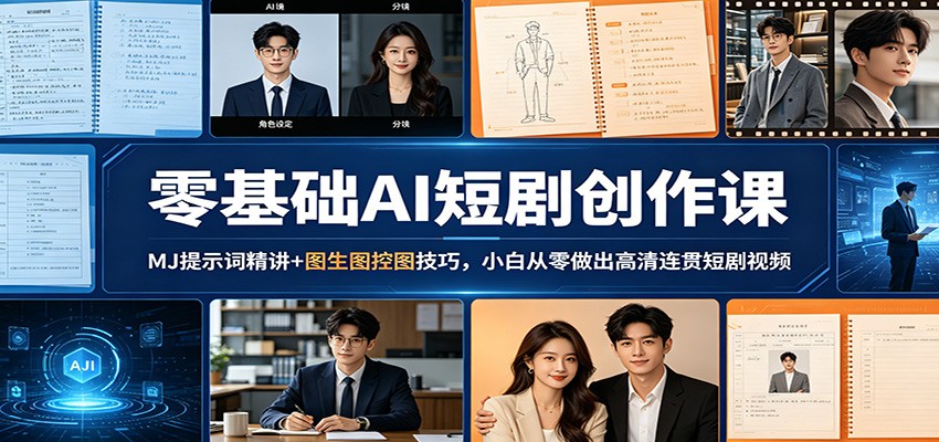 零基础AI短剧创作课：MJ提示词精讲+图生图控图技巧，小白从零做出高清连贯短剧视频-777网创网