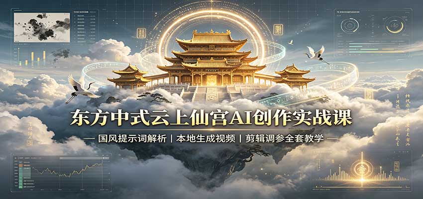 东方中式云上仙宫AI创作实战课：国风提示词解析，本地生成视频，剪辑调参全套教学-777网创网