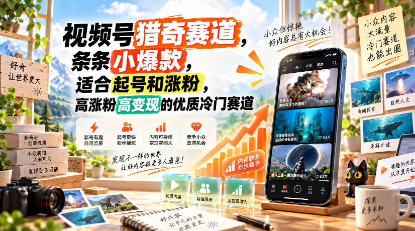 视频号猎奇赛道,条条小爆款,适合起号和涨粉,高涨粉高变现的优质冷门赛道-777网创网