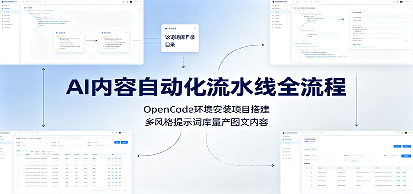 AI内容自动化流水线全流程：OpenCode环境安装项目搭建，多风格提示词库量产图文内容-777网创网