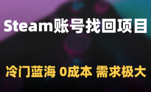 Steam账号找回项目，冷门蓝海，0成本，需求极大-777网创网