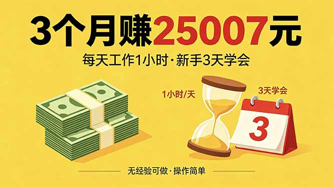 3个月赚钱25007元，每天工作1个小时，新手3天全部学会！-777网创网