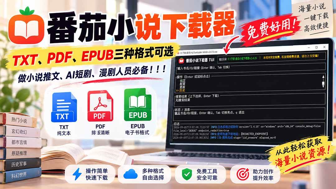(20529期)番茄小说下载器,TXT、PDF、EPUB三种格式可选,做小说推文、AI短剧、漫剧人员必备!-777网创网