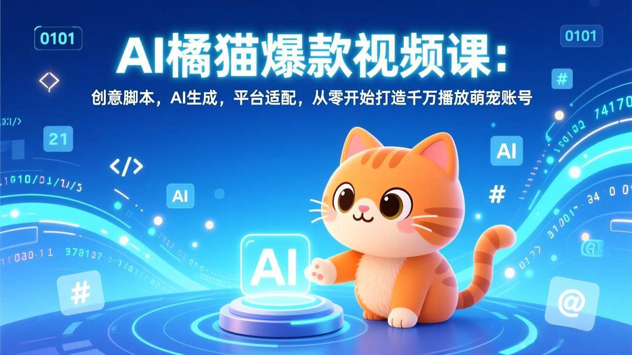 (17091期)AI橘猫爆款视频课:创意脚本,AI生成,平台适配,从零开始打造千万播放萌宠账号 (17091期)AI橘猫爆款视频课:创意脚本,AI生成,平台适配,从零开始打造千万播放萌宠账号
