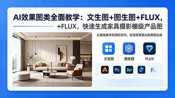 （18452期）AI效果图类全面教学：文生图+图生图+FLUX，快速生成家具摄影棚级产品图-777网创网