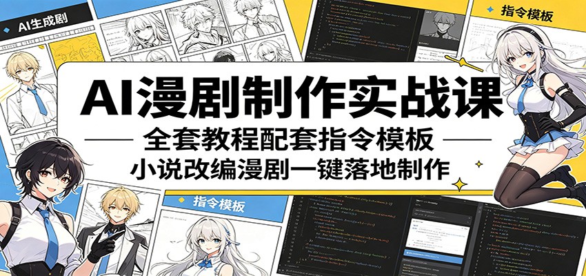 AI漫剧制作实战课：全套教程配套指令模板，小说改编漫剧一键落地制作-777网创网