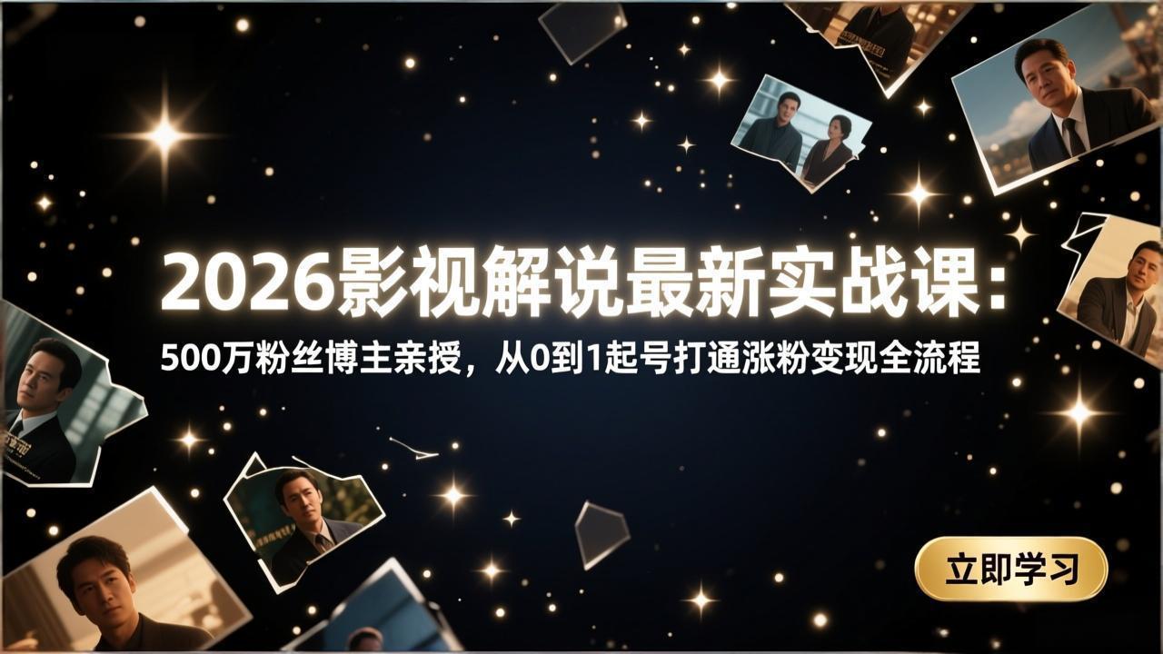2026影视解说最新实战课：500万粉丝博主亲授，从0到1起号打通涨粉变现全流程-777网创网