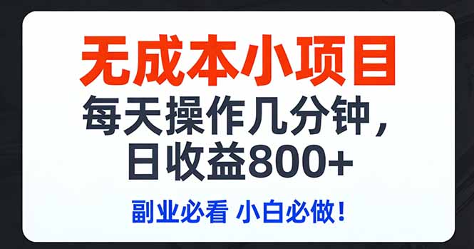 无成本小项目,每天操作几分钟,日收益800+ 副业必看 小白必做!-777网创网