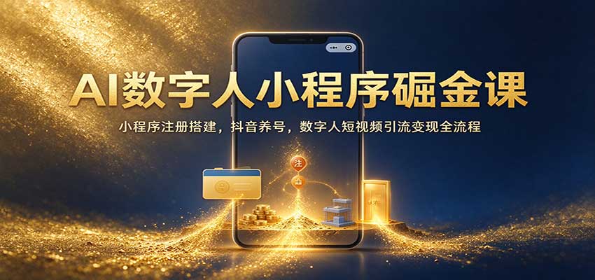 AI数字人小程序掘金课:小程序注册搭建,抖音养号,数字人短视频引流变现全流程-777网创网
