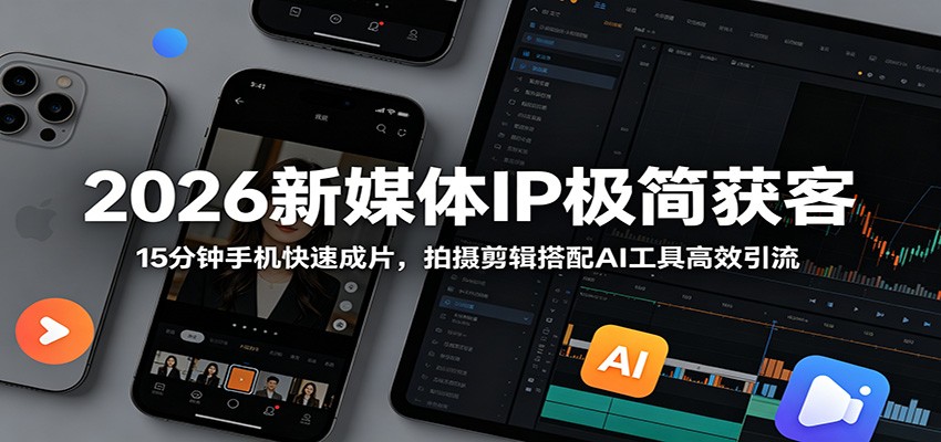 2026新媒体IP极简获客：15分钟手机快速成片，拍摄剪辑搭配AI工具高效引流-777网创网