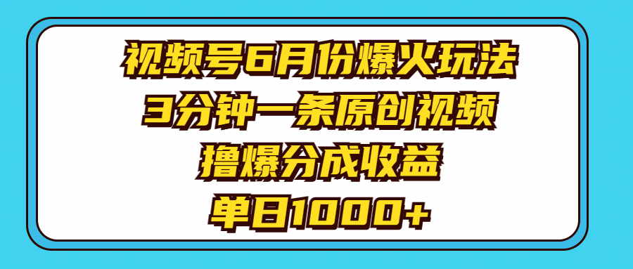 （11298期）视频号6月份爆火玩法，3分钟一条原创视频，撸爆分成收益，单日1000+-777网创网