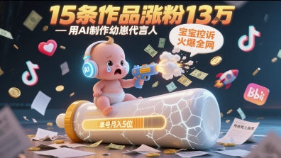 用AI制作幼崽代言人,宝宝的控诉火爆全网,15条作品涨粉13W,单号月入5位数实操教程-777网创网