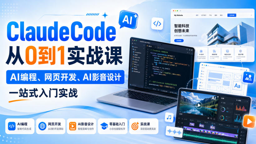 ClaudeCode从0到1实战课,AI编程、网页开发、AI影音设计一站式入门实战-777网创网
