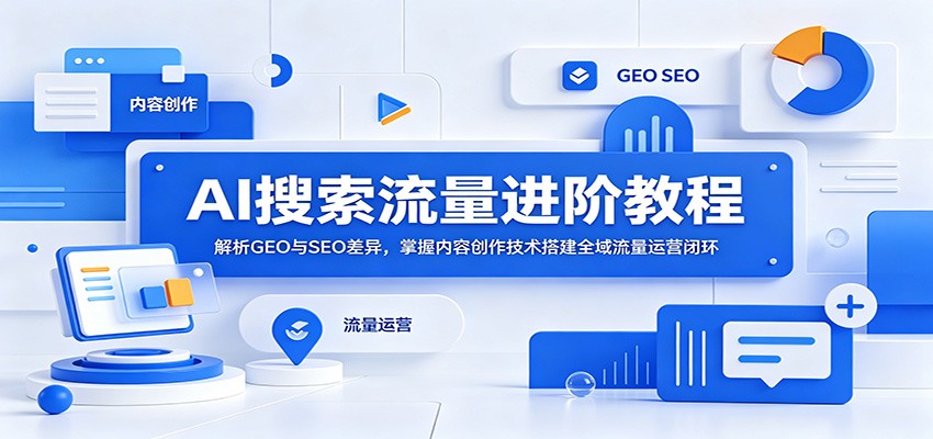 AI搜索流量进阶教程：解析GEO与SEO差异，掌握内容创作技术搭建全域流量运营闭环-777网创网