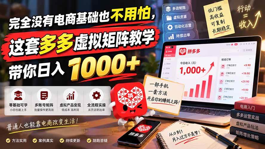 (20454期)完全没有电商基础也不用怕,这套多多虚拟矩阵教学带你日入 1000+-777网创网