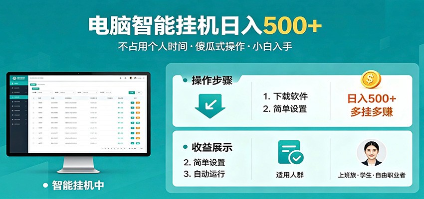 全自动电脑挂机，支持多挂多赚，上班族学生党都能做，小白也能日入500+副业-777网创网