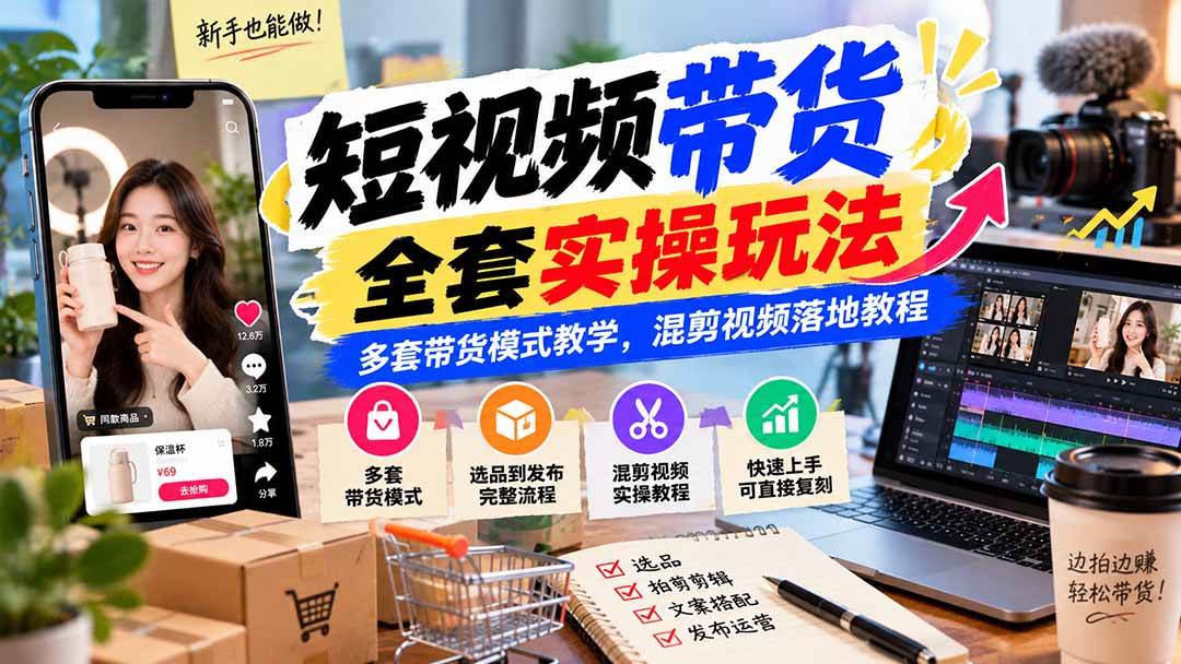 (20991期)【无水印】短视频带货全套实操玩法,多套带货模式教学,混剪视频落地教程-777网创网