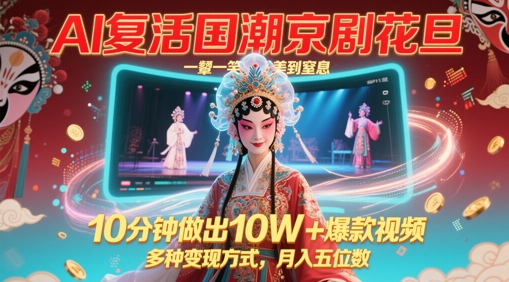 AI复活国潮京剧花旦,一颦一笑美到窒息,10分钟做出10W+爆款视频,多种变现方式,月入五位数-777网创网