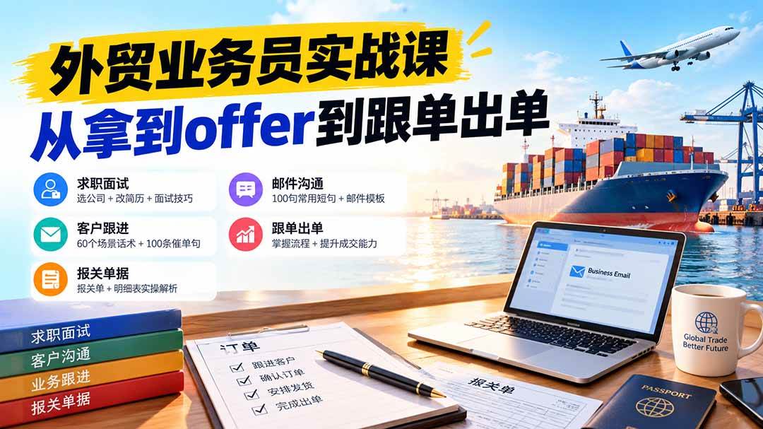 （20963期）外贸业务员从求职到出单实战课：教你筛选优质公司、优化简历、应对面试、客户跟进催单及出口报关操作篇-777网创网