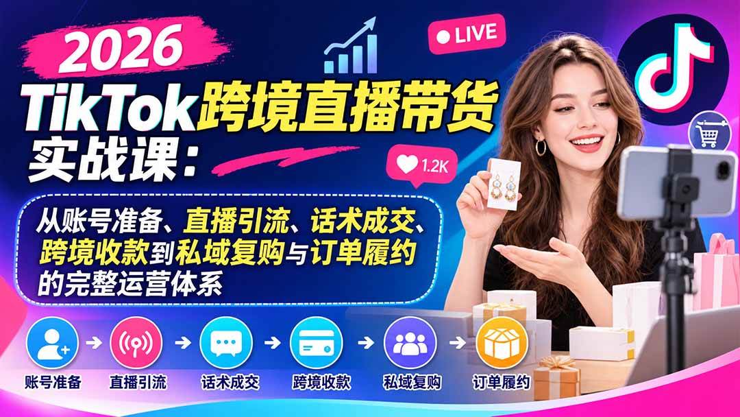（20898期）2026TikTok跨境直播带货实战课：从账号准备、直播引流、话术成交、跨境收款到私域复购与订单履约的完整运营体系-777网创网