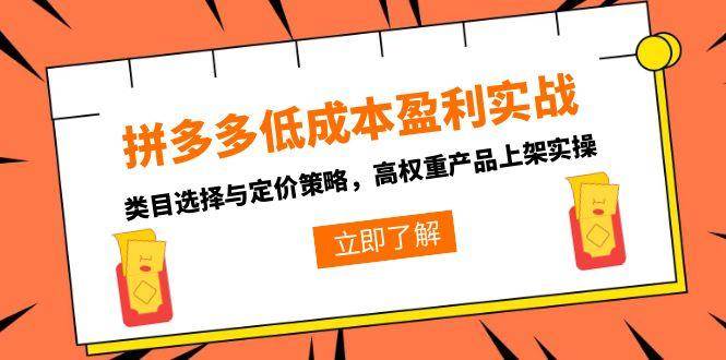 （15143期）拼多多低成本盈利实战，类目选择与定价策略，高权重产品上架实操-777网创网
