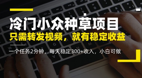 冷门小众种草项目,只需转发视频,每天就有稳定收益,无门槛,每天稳定3张+收入,小白可做-777网创网