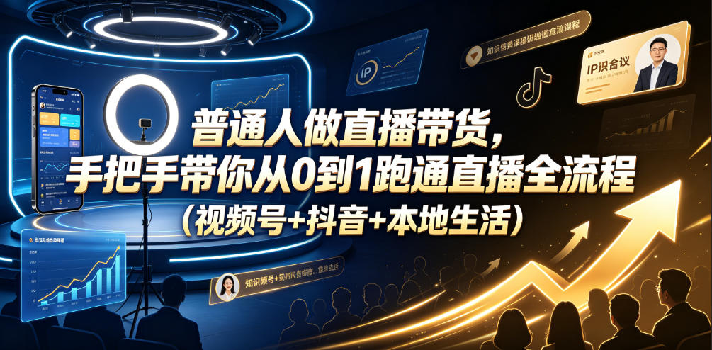 普通人做直播带货，手把手带你从0到1跑通直播全流程（视频号+抖音+本地生活）-777网创网