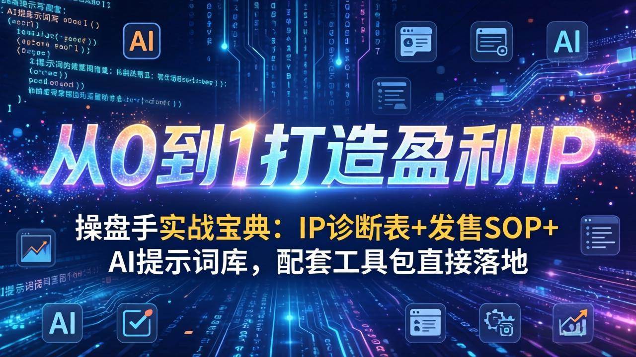 （17593期）操盘手实战宝典：IP诊断表+发售SOP+AI提示词库，配套工具包直接落地，从0到1打造盈利IP-777网创网