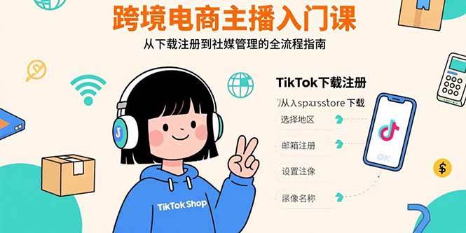 (15708期)跨境电商主播入门课,TikTok下载注册,支付工具配置,社媒账号管理全流程-777网创网