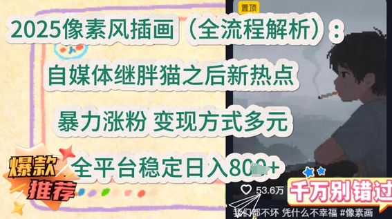 2025像素风插画(全流程解析):自媒体继胖猫之后新热点,暴力涨粉,变现方式多元,全平台稳定日入多张-777网创网