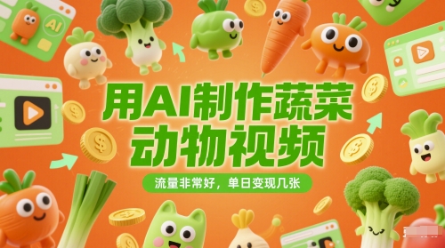 用AI制作蔬菜动物视频，流量非常好，单日变现几张-777网创网