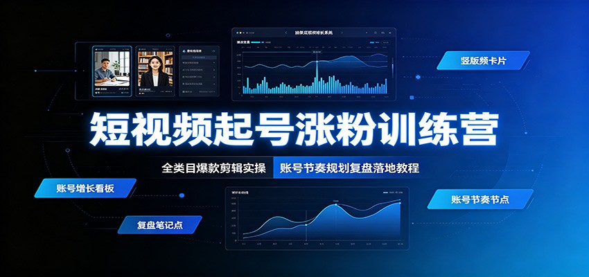短视频起号涨粉训练营：全类目爆款剪辑实操，账号节奏规划复盘落地教程-777网创网