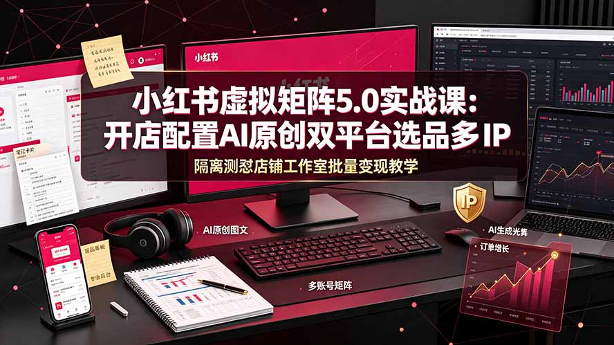 小红书虚拟矩阵5.0实战课:开店配置|AI原创|双平台选品|多IP隔离|测怼店铺工作室批量变现实操教学-777网创网