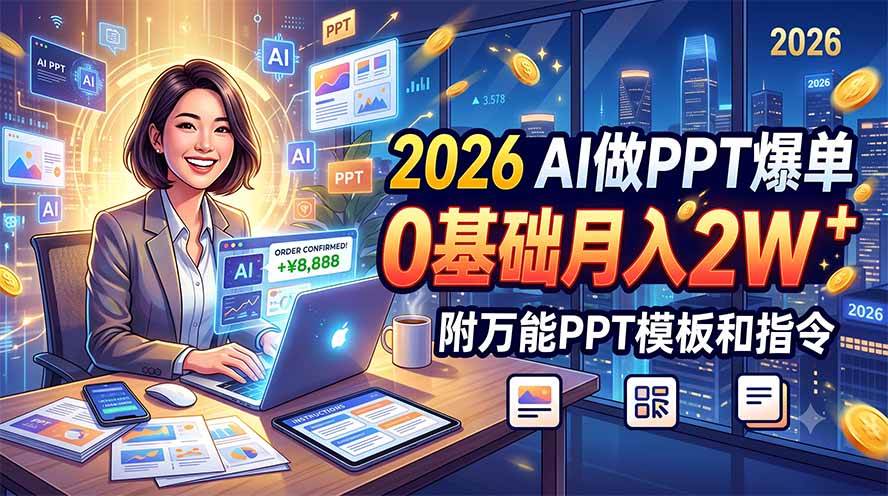 (19284期)2026 AI做PPT爆单,0基础月入2W,附万能PPT模板和指令-777网创网