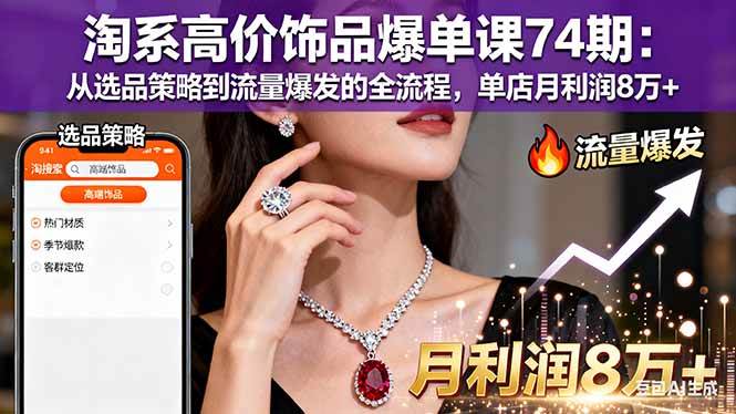 （16351期）淘系高价饰品爆单课74期：从选品策略到流量爆发的全流程，单店月利润8万+-777网创网