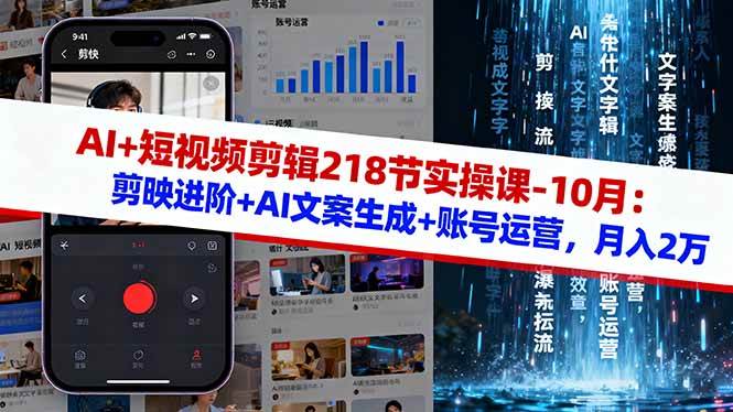 （16353期）AI+短视频剪辑218节实操课-10月：剪映进阶+AI文案生成+账号运营，月入2万-777网创网