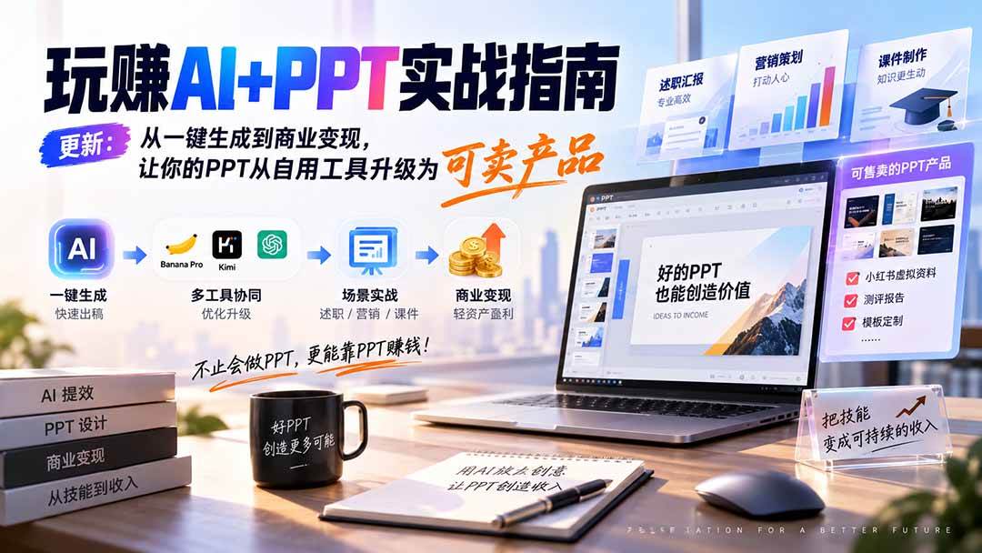 (20247期)玩赚AI+PPT实战指南-更新5月13:从一键生成到商业变现,让你的PPT从自用工具升级为可卖产品-777网创网