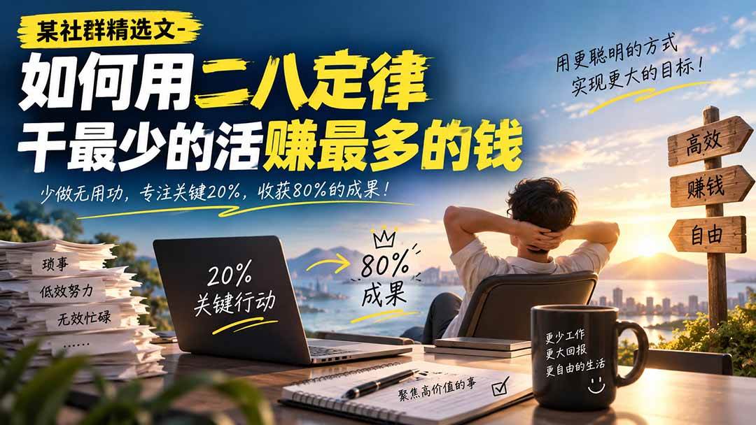 (20385期)某社群精选文-如何用二八定律干最少的活赚最多的钱-777网创网