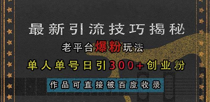 （13445期）最新引流技巧揭秘，老平台爆粉玩法，单人单号日引300+创业粉，作品可直…-777网创网
