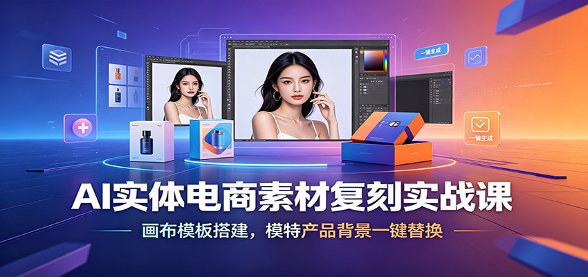 AI实体电商素材复刻实战课：画布模板搭建，模特产品背景一键替换-777网创网