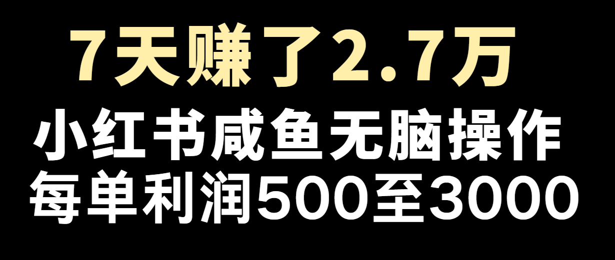 七天赚了2.7万！每单利润最少500+，轻松月入5万+小白有手就行-777网创网