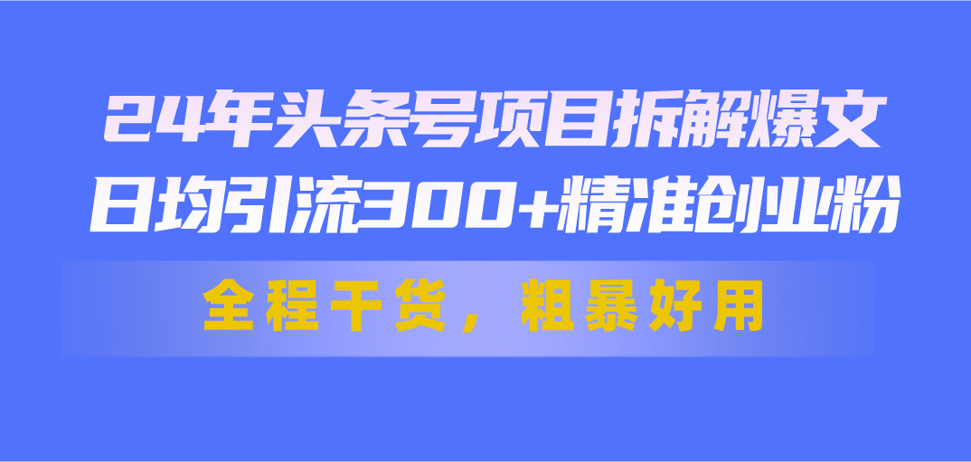 （11397期）24年头条号项目拆解爆文，日均引流300+精准创业粉，全程干货，粗暴好用-777网创网