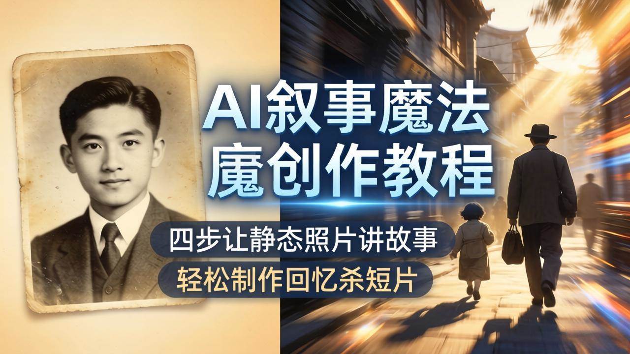 (18208期)AI叙事魔法创作教程,四步让静态照片讲故事,老照片修复加动态特效,轻松制作回忆杀短片-777网创网