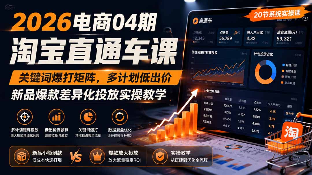 2026电商04期淘宝直通车课｜关键词爆打矩阵，多计划低出价，新品爆款差异化投放实操教学-777网创网