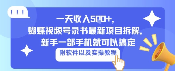 一天收入5张+,蝴蝶视频号录书最新项目拆解,新手一部手机就可以搞定(附软件以及实操教程)
