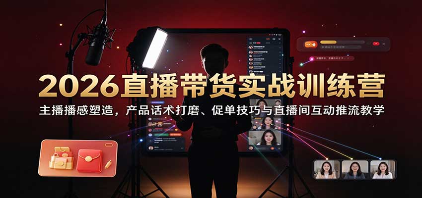 2026直播带货实战训练营：主播播感塑造，产品话术打磨、促单技巧与直播间互动推流教学-777网创网
