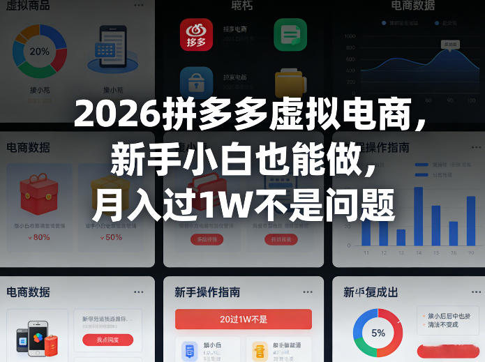 2026拼多多虚拟电商，新手小白也能做，月入过1W不是问题-777网创网